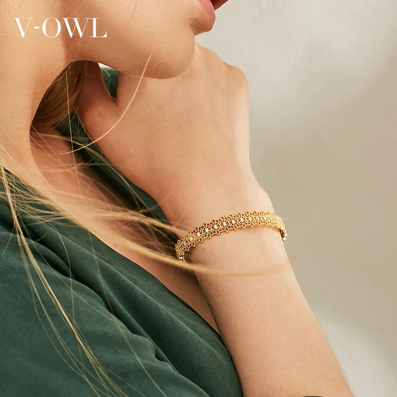 V-Owl Винтажный Золотой медный браслет инкрустированный цирконием Открытый