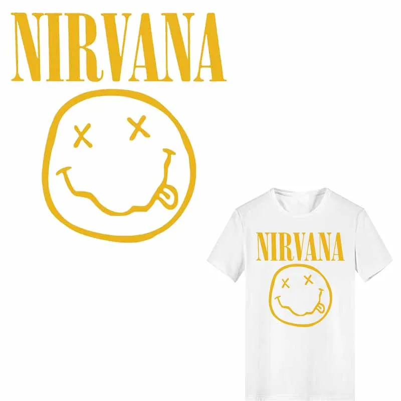 Полоски на одежде для глажки золотых наклеек Nirvana, наклейки с утюгом, пластыри, печать на одежде, топы, футболки DIY, термопресс