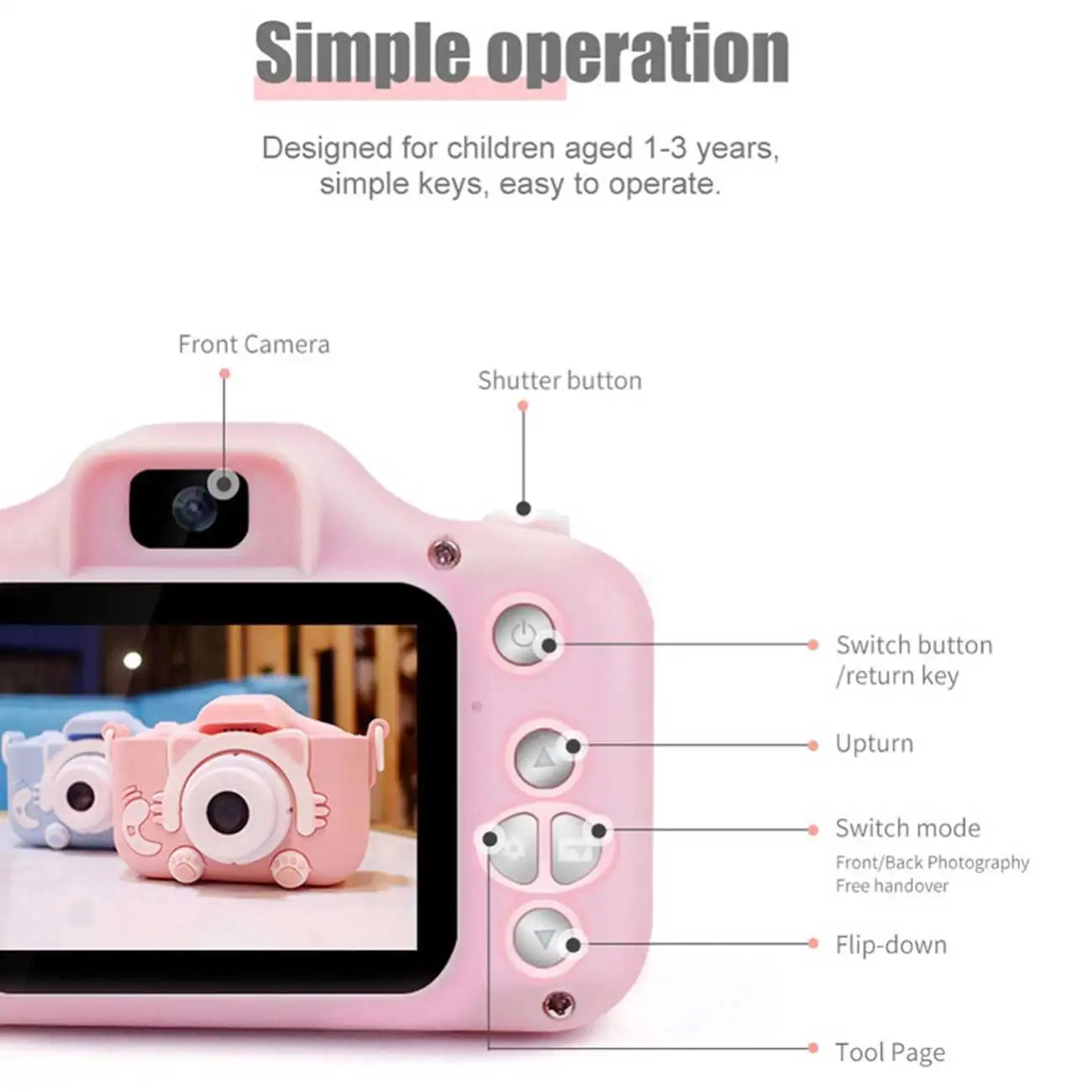 

Dual Lens USB Charging 2.0 Inch Screen Kids Camera Mini Digital 12MP Photo Children Camera With Protective Case Birthday Gift