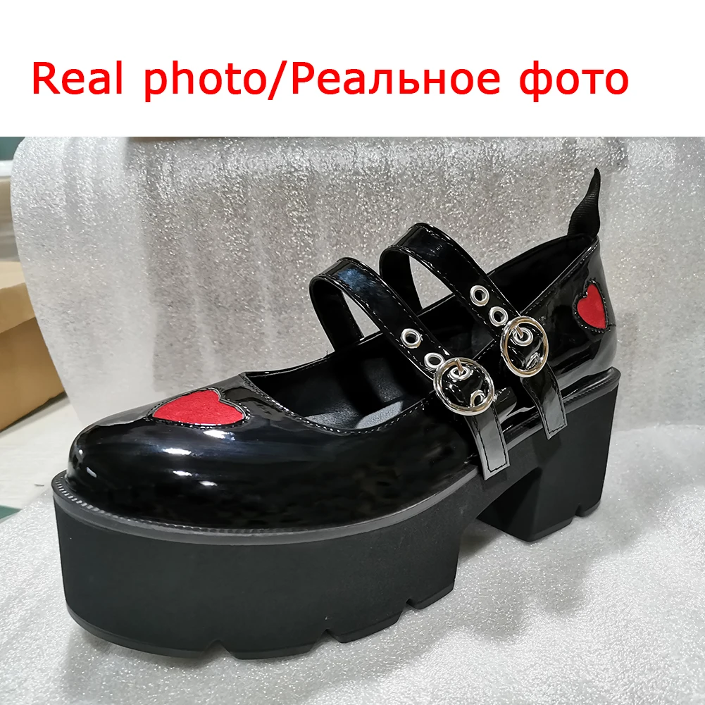 doratasia hot sale girls new brand pumps platform chunky heart print buckle pumps women gothic spring shoes woman free global shipping