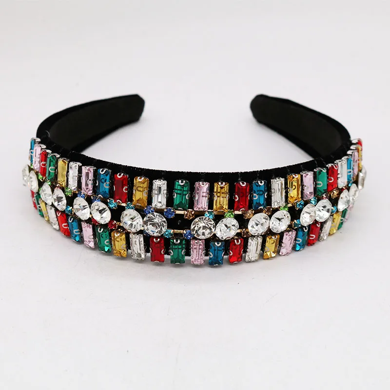 Повязка на голову женская бархатная роскошная разноцветная корона с кристаллами