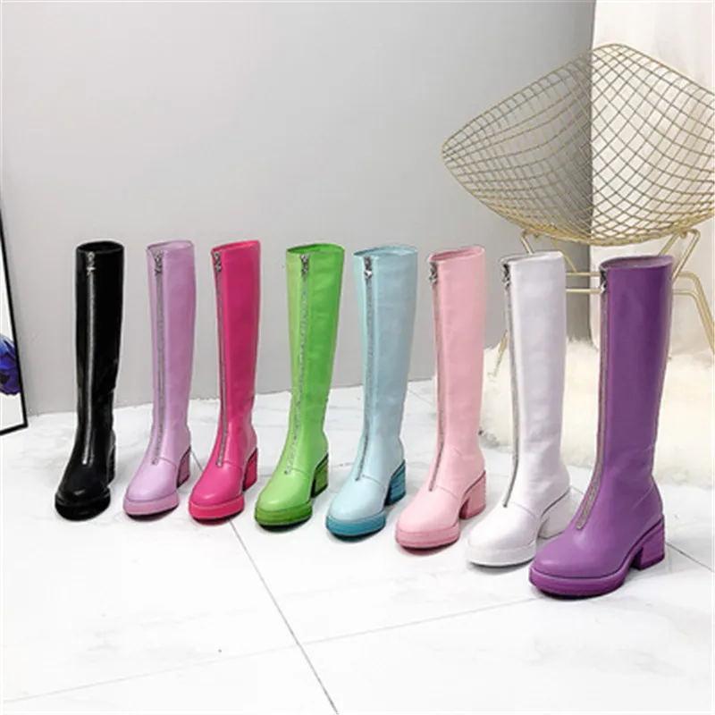 

Best Best Quality Handmade Genuine Leather Women's Boots Autumn Winter White Black Pink Female Long Boots Platform Ladies Shoes