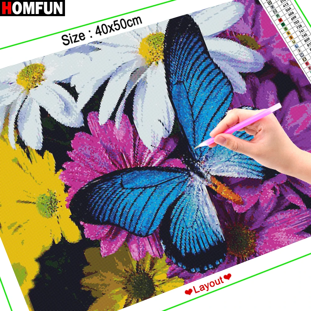 Алмазная живопись HOMFUN вышивка крестиком цветок бабочка 5D для творчества