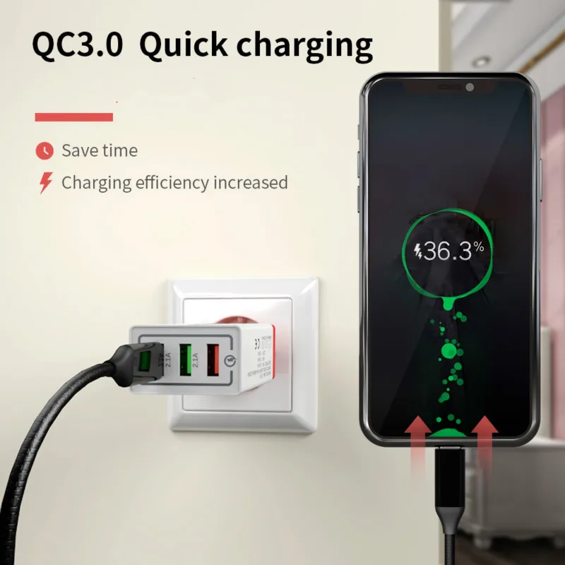 Новое быстрое зарядное устройство 3 0 QC USB портативное для iPhone Samsung Xiaomi Huawei
