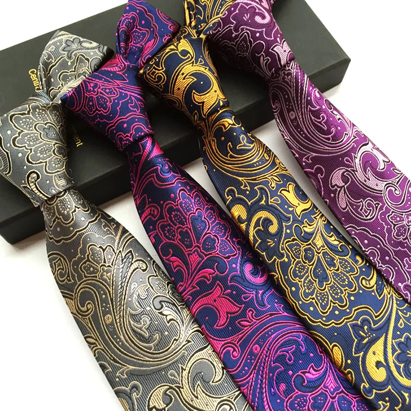 

Men Jacquard Woven Paisley Flower Wedding Banquet Party Suit Neck Tie Skinny Polyester 8cm Silk Floral Business Necktie Cravat