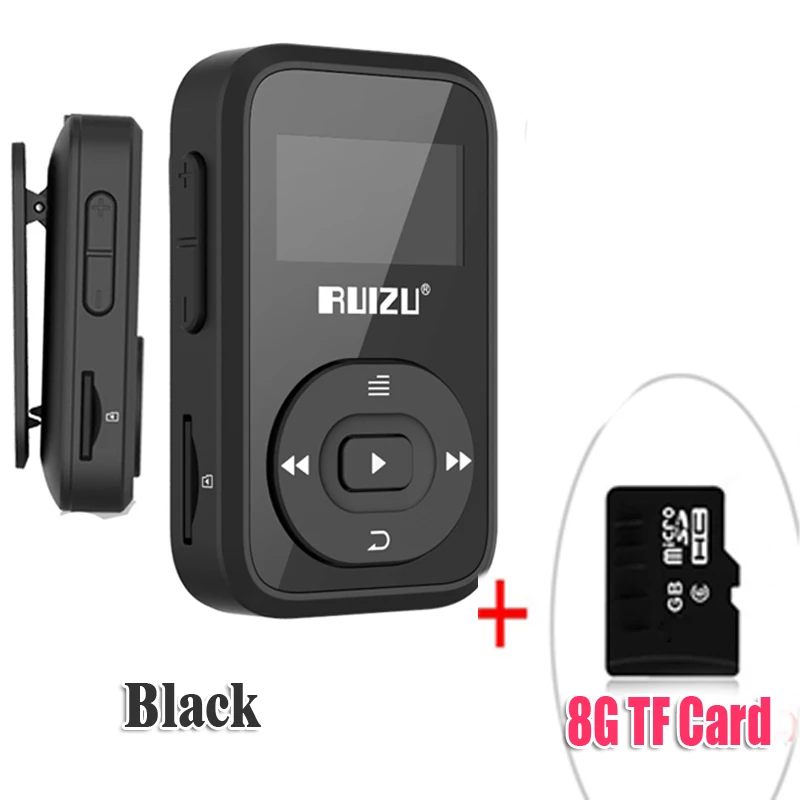 BlackWith8GBTFcard Новое поступление, Спортивный MP3 плеер RUIZU X26, Bluetooth, 8 ГБ, мини-клип с поддержкой экрана, FM, запись, электронная книга, часы, шагомер - Цвет: BlackWith8GBTFcard