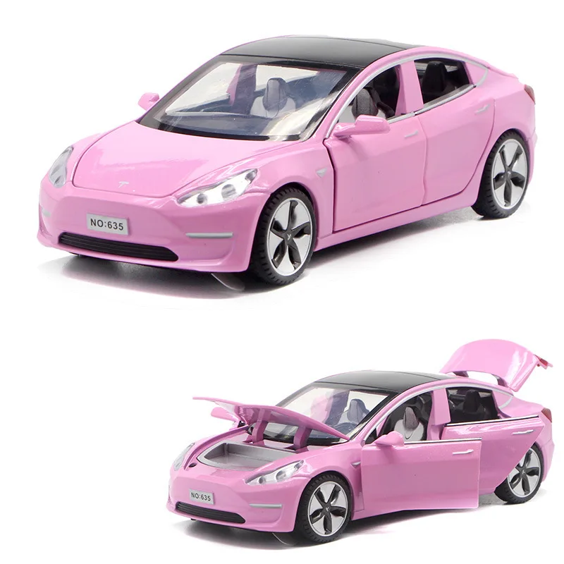 

2021 NEW 1/32 Tesla Model Alloy Car Model With Light Sound Effect Pull Back Car Ornaments Toys Gift For Children