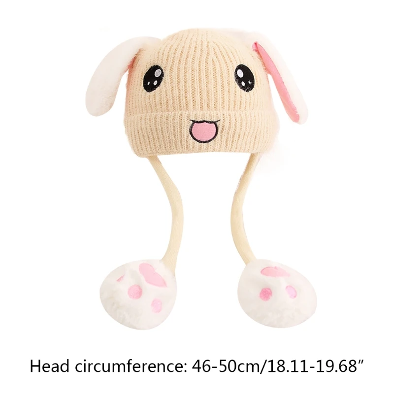 

Kids Cute Rabbit Face Embroidery Knitted Hat with Airbag Moving Ears