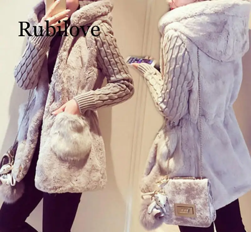

S-3XL Women's Sweater Coat Autumn 2019 Winter Fashion Girl's Knitting Tops Loose Knitted Patchwork Plush Thick Outerwear Female
