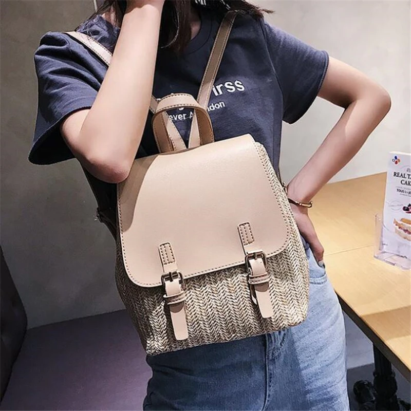 

Straw Backpack for Women Teenager Girls Shoulder Bag Casual Female Travel Daypack mochila feminina 2021 High Capacity Rucksack