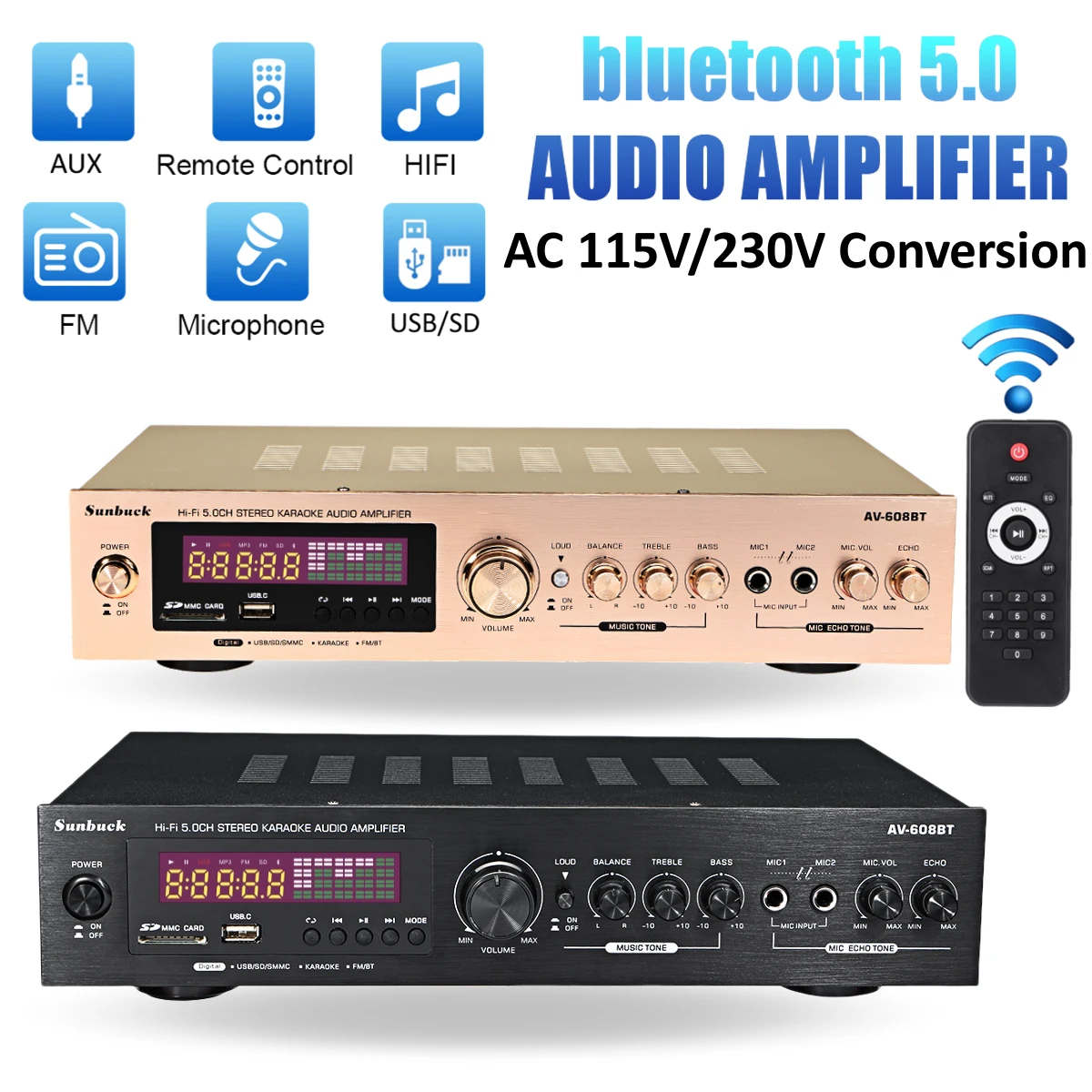 2000W 220V 110V bluetooth5.0 аудио Мощность усилитель Проекторы для домашнего кинотеатра
