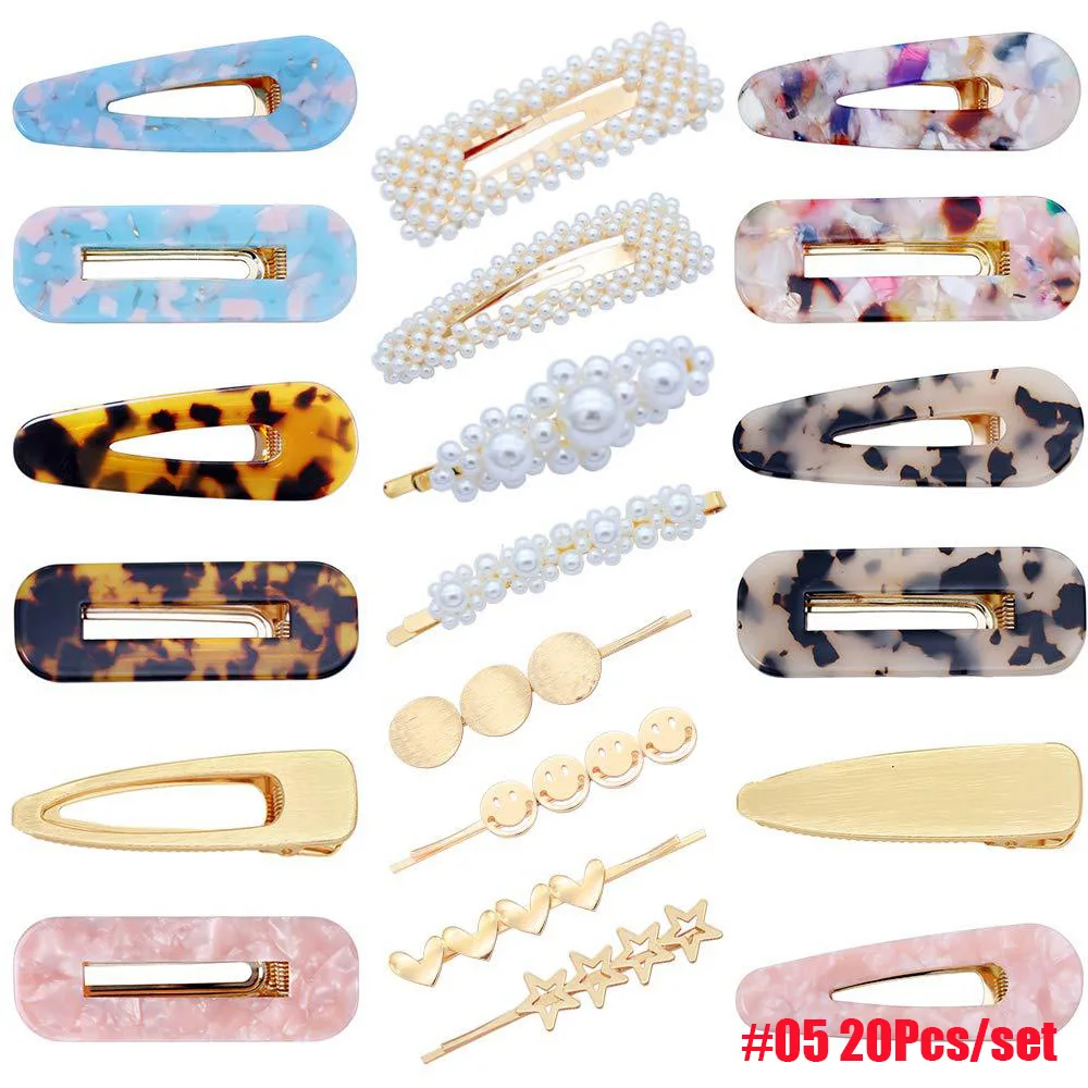 

20Pc/set Pearl Hair Clips Fashion Women Acrylic Acetic Acid Hairpin Combination Headwear Hair Accessories Set