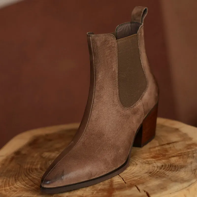 

Pointed Toe Shoes Woman Winter spring ankle boots genuine suede Leather high heels ladies Boots Concise Design women Boots