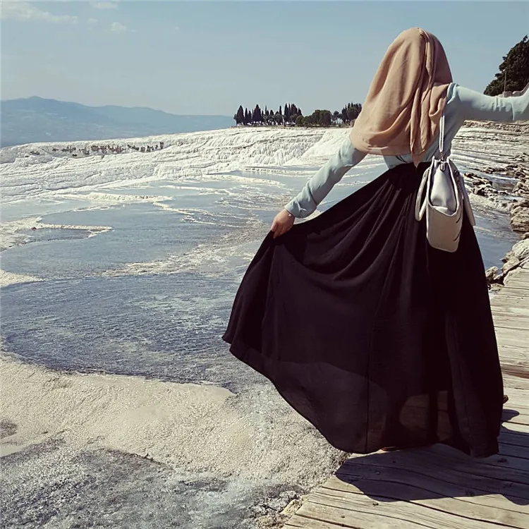2019 мусульманские юбки абайя кимоно длинная шифоновая плиссированная юбка Musulman