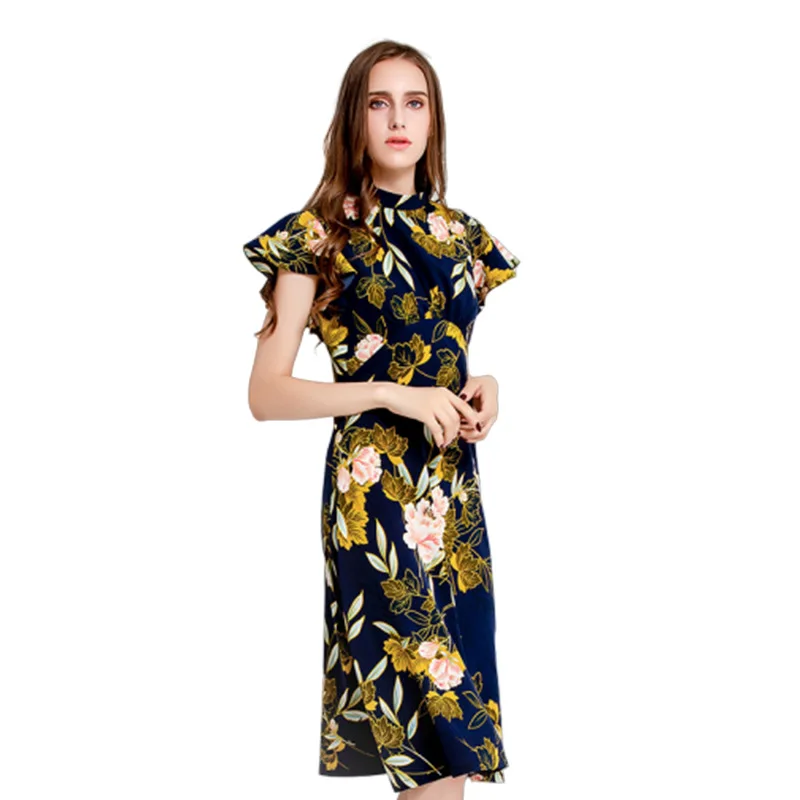

2021 New Retro national dress fashion sexy close waist dress