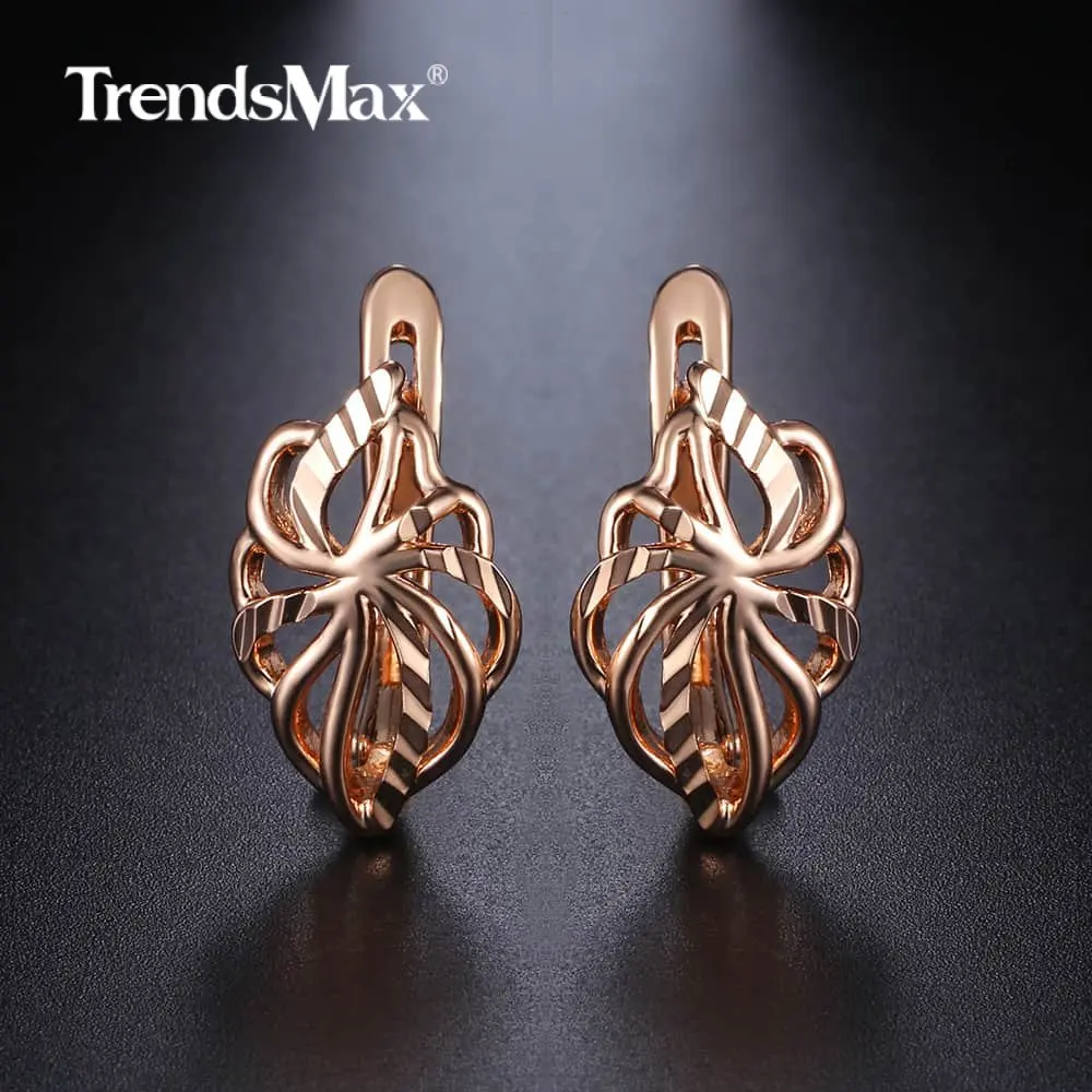 Женские серьги гвоздики в форме листьев GE164A из розового золота 585 пробы с