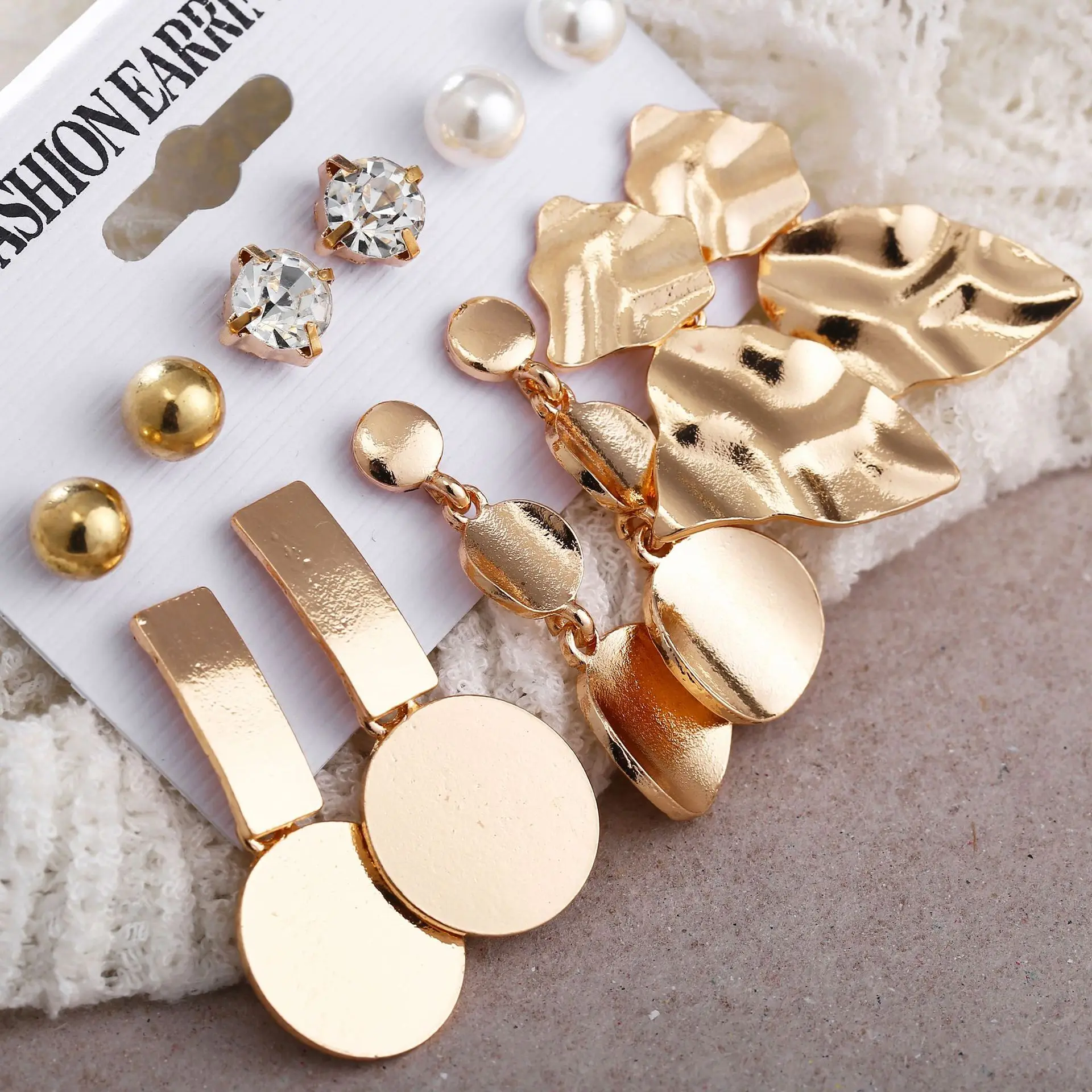 

2021 earrings creative metal element discs irregular geometric golden earrings 6-piece set