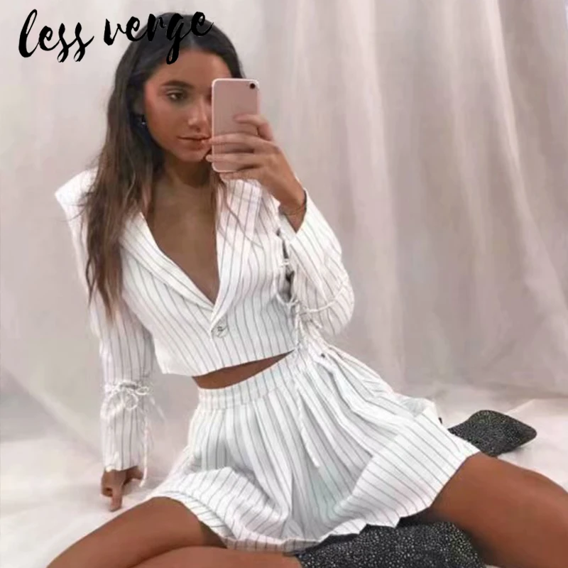 Lessverge Повседневный Белый Полосатый Блейзер платье костюм из двух частей женский