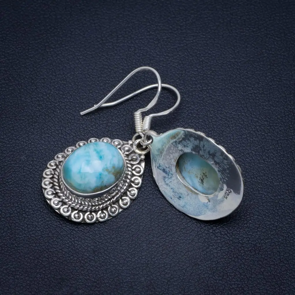 Натуральный Карибы Ларимар ручной работы Уникальные 925 пробы серебряные серьги 1