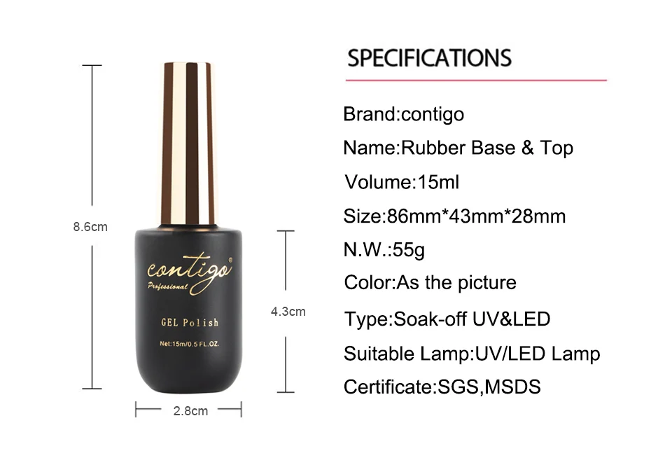 Contigo UV Led Gel Varnish Rubber Base Semipermanent Matte Top and Thick Nail Base Coat Soak Off Hot Sale Gel Polish for Nails