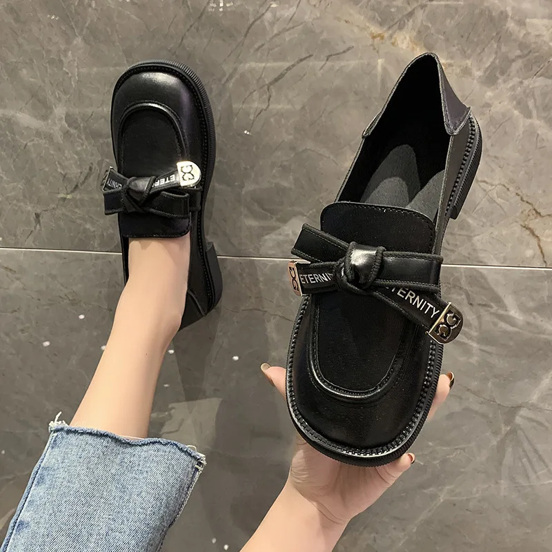 

Autumn New One-foot Thick-soled Small Leather Shoes Korean Women's British Style Casual Shoes Lazy Bow Women Shoes
