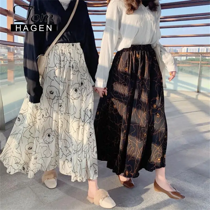 Длинная женская шифоновая юбка с высокой талией Женская винтажная уличная