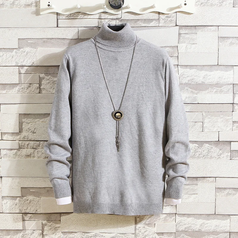 

Men's Turtleneck Sweater Winter Pure Color Casual High Quality Fashion Brand Clothing Men's Long Sleeve Stretch Slim Pullovers