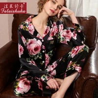 19mumi new printed heavy silk pajama sets female natural silk sleepwear women long sleeve pants two piece pyjamas t8189 zb