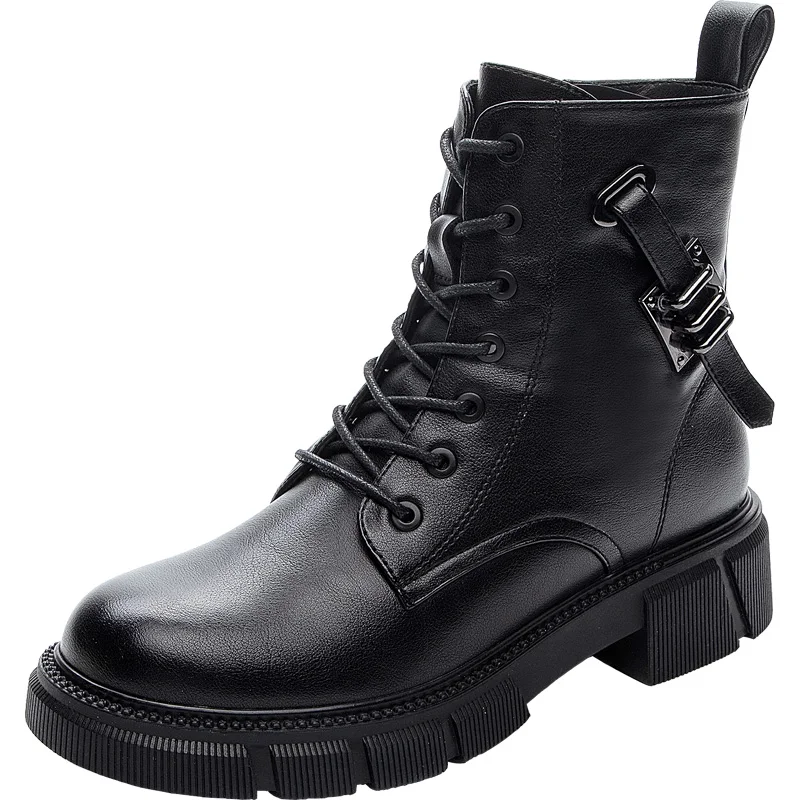 

Всесезонные кожаные женские ботильоны, резиновая подошва, Нескользящие женские осенние ботинки, женские ботинки со шнуровкой и боковой мол...