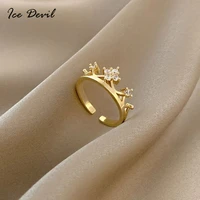 new style korean style copper gold adjustable crown rings gift banquet daily life ear stud womens jewelry ring 2021