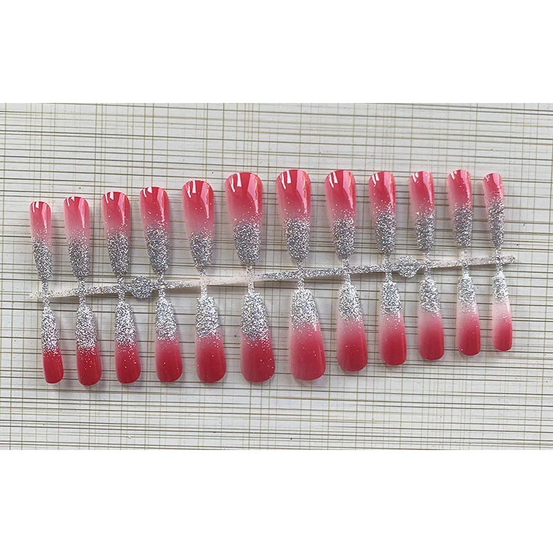 

24pcs/Set Gradient Glitter Full Cover Fake Nails Art Candy Color Press on Ballerina Acrylic for False Nail Tips with Jelly Gum