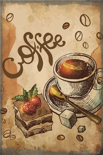 

Vintage Retro Metal Tin Sign Coffee Cake Home Bar Hotel Wall Decor Sign 12X8Inch