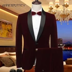 Бархатный костюм 2021, свадебный костюм для мужчин, винно-красный свадебный смокинг для жениха, костюм для дома, блейзер с шалью и лацканами, 2 предмета, Terno Masculino