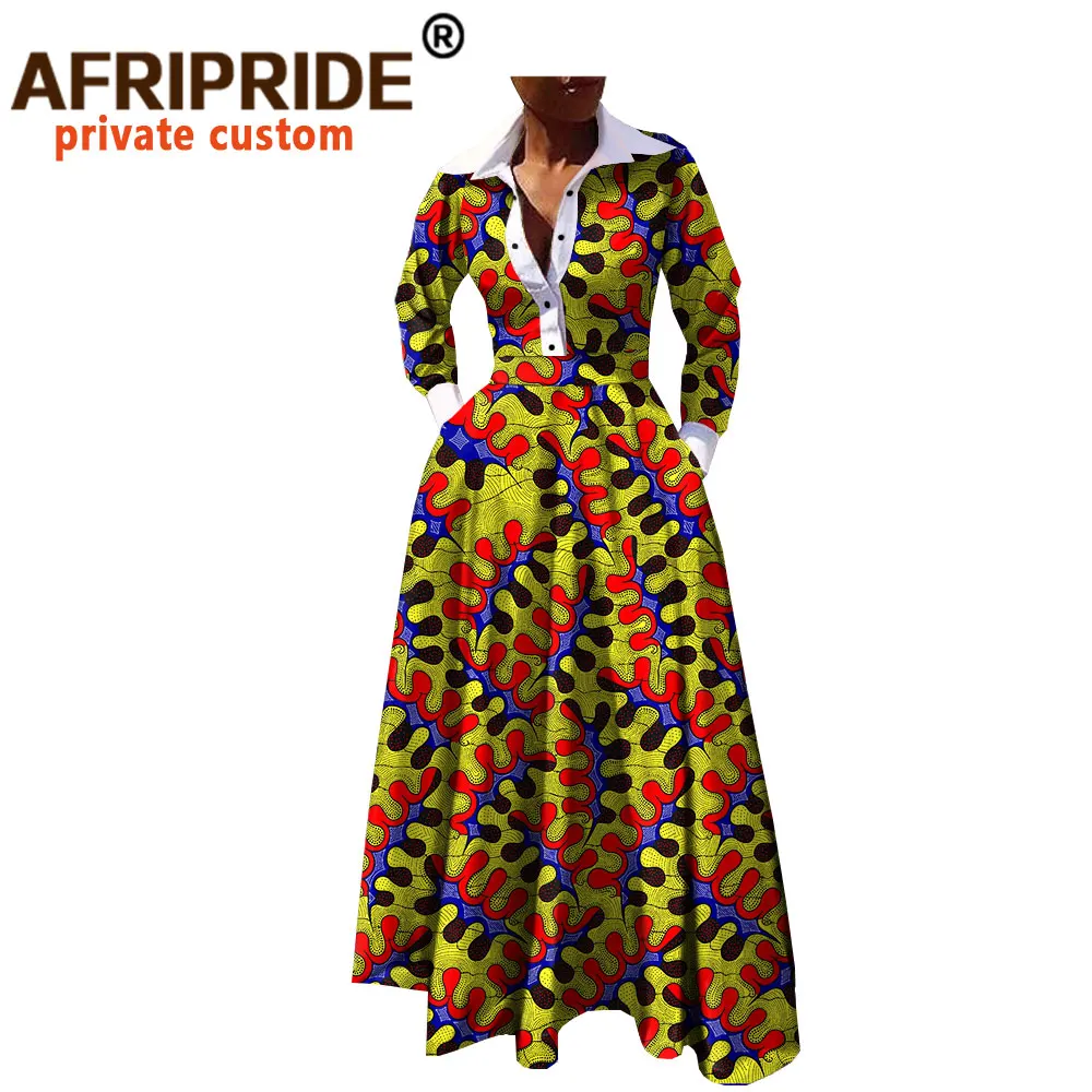 Осеннее женское платье с Африканским принтом AFRIPRIDE Повседневное в пол отложным