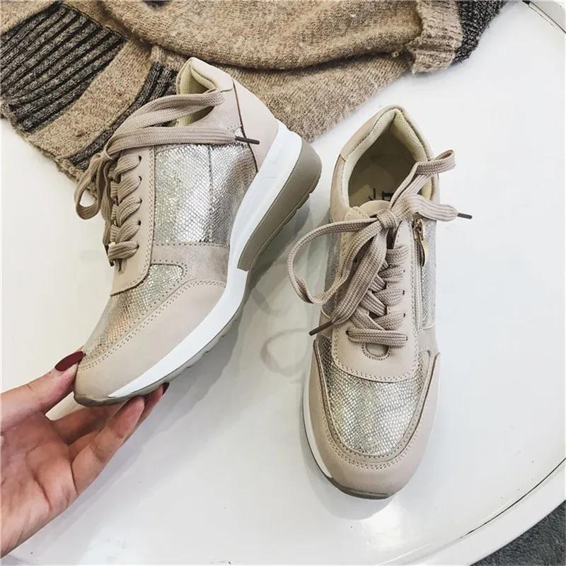 

Brand Sneakers Women Breathable Shoes New Design 2020 Casual Platform Wedge Fashion Sneaker With Zipper Easy to Wear