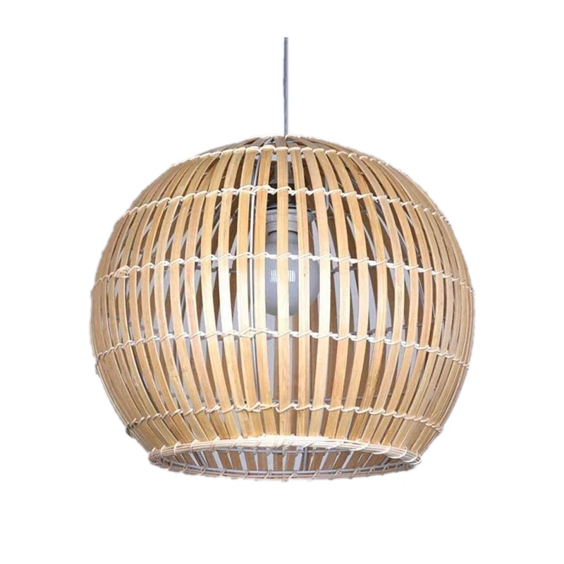 

Round Bamboo Woven Chandelier Wooden Rattan Wicker Lampshade Holder Adjustable Lamp Room Ceiling Hanging Light,30Cm