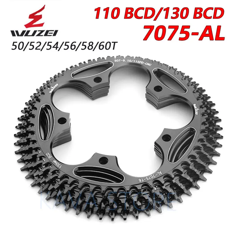 

WUZEI Road Bike Chainwheel Folding 110/130 BCD Round Narrow Wide Sprockets 50/52/54/56/58/60T AL7075 Bicycle Chainring