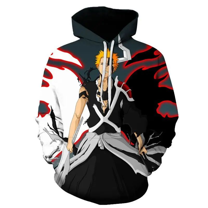 

2021 Hoodies Anime Bleach 3D Printed Hooded Sweatshirt Black White Men Women Hip Hop Pullover Hoodie Oversize Top