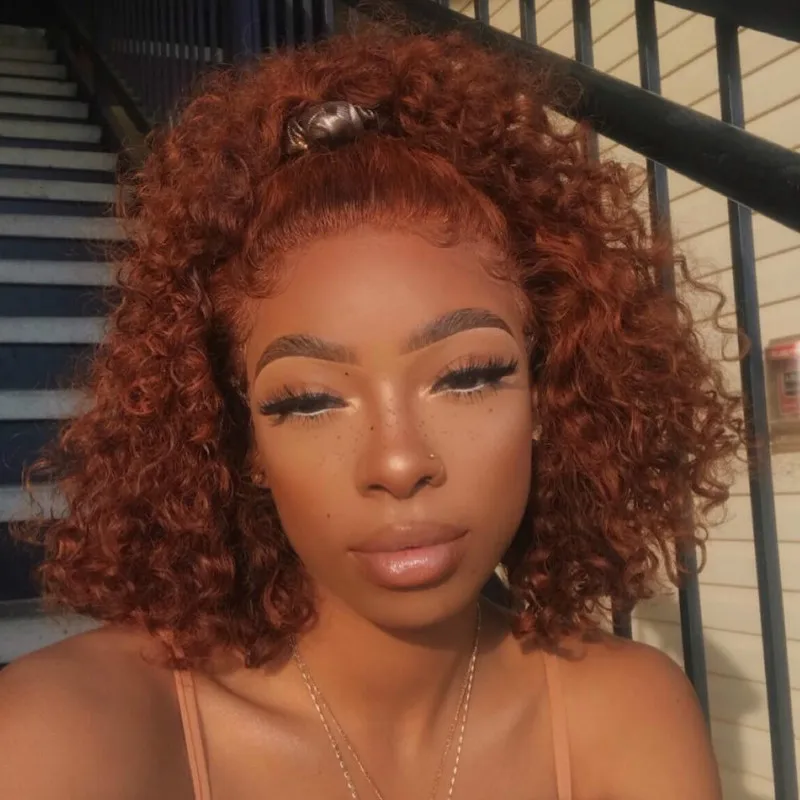 13х4 глубокая волна фронта человеческих волос парики для черных женщин имбирь