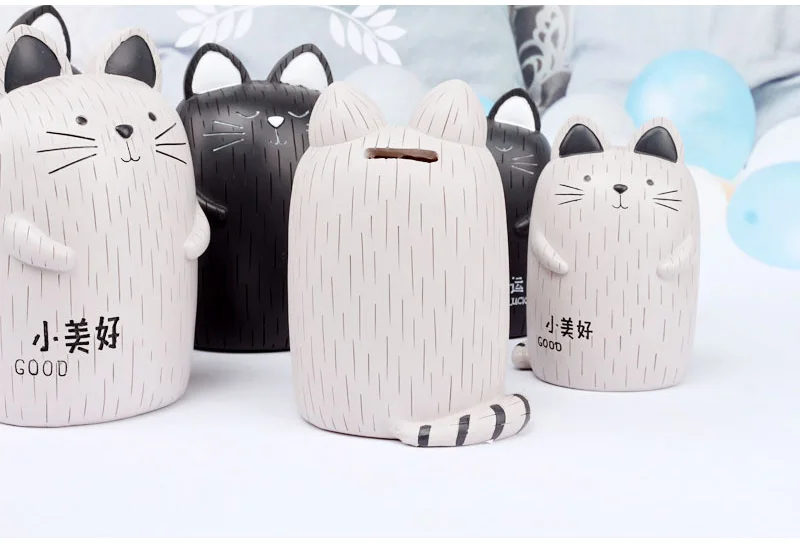 Черный Белый Кот модель кошка копилка настольные украшения копилка офисный стол украшение домашний декор Ремесла мультфильм милый