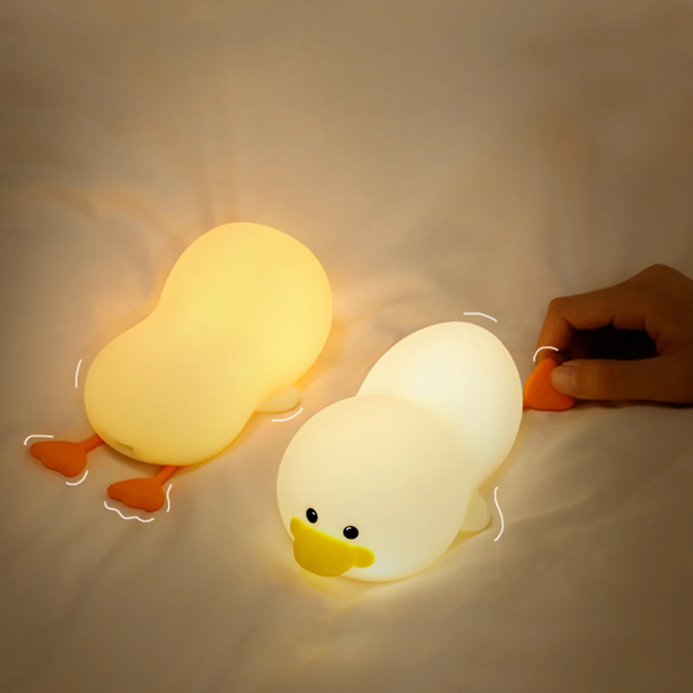 

Cute Duck Night Light USB Rechargeable Tap Control Cartoon Nursery Nightlight LED Silicone Touch Lamp for Bedroom Kids Gift