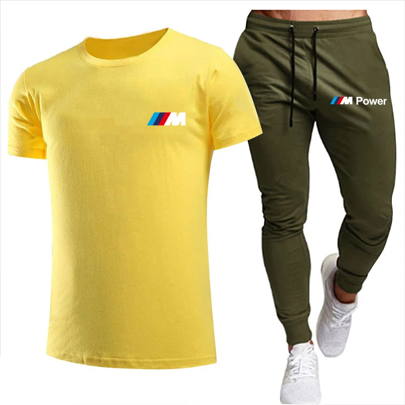 

2021 fashion casual sportswear summer letter printing suit men's jogging suit fitness clothes men's T-shirt + pants 2-piece