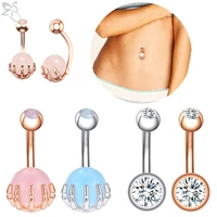 zs 1 pc 316l stainless steel belly ring pink blue opal navel piercing 14g zircon belly button rings 810mm ball piercing jewelry