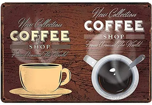 

Original Retro Design Collection Coffee Shop Tin Metal Signs Wall Art | Thick Tinplate Print Poster Wall Decoration for Cafe/C