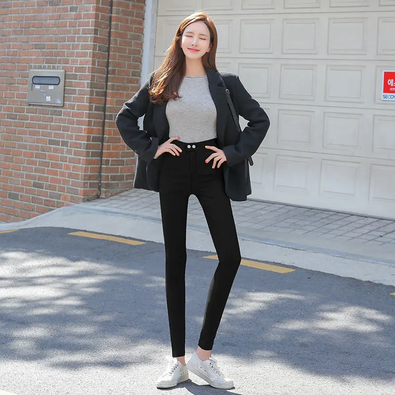 Высокая талия эластичный пояс длиной до щиколотки карандаш женские джинсы плюс