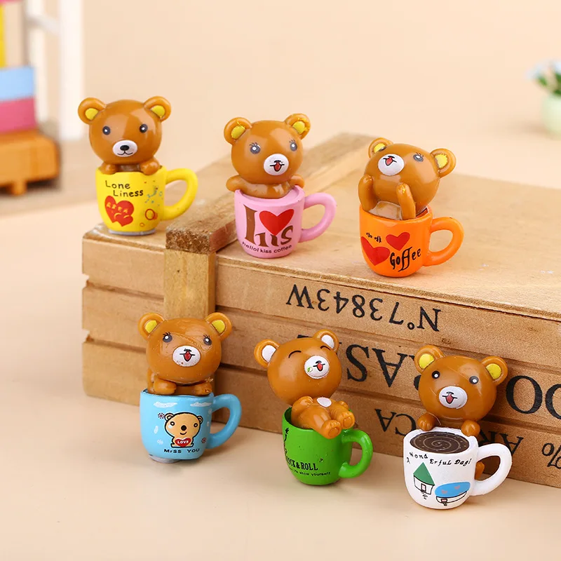6pc Coffee Cup Brown White Bear miniature Figurine Cartoon Animal Model Garden Home Decoration Accessories Decor Craft Toy | Дом и сад