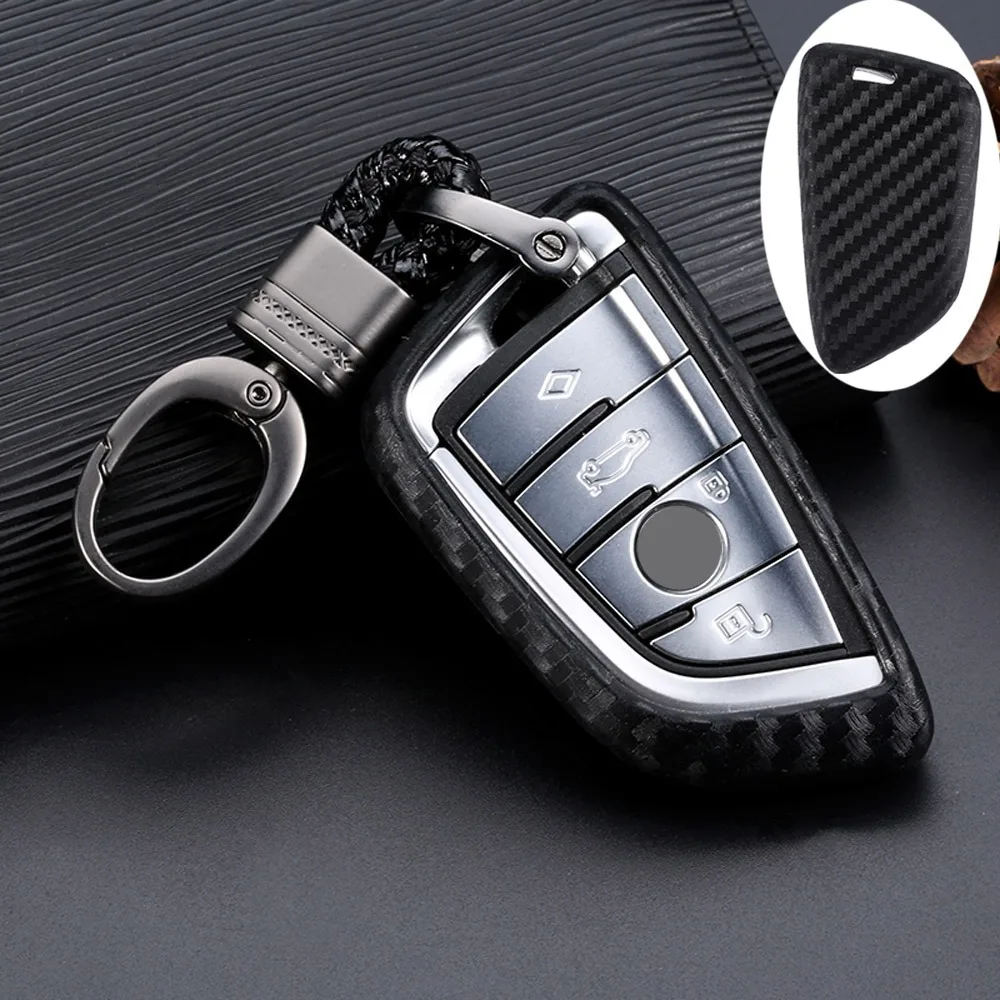 

Carbon Fiber Silicone Remote Car Key Fob Case Cover Shell Keychain For BMW 3 5 7 Series X3 X5 X6 F10 F20 F15 F16 F30 G20 G30 G32