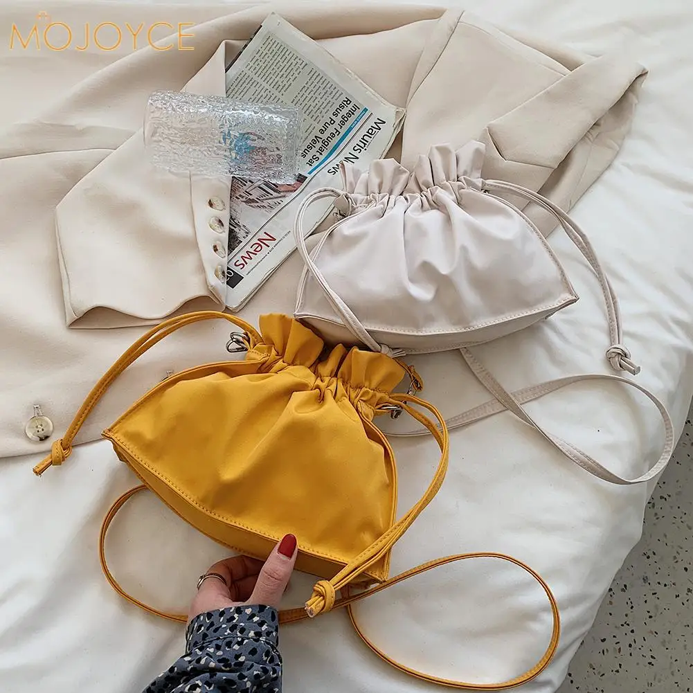 

Vintage Women Pure Color Drawstring Shoulder Crossbody Messenger Bag Casual Ladies Small Bucket Handbags