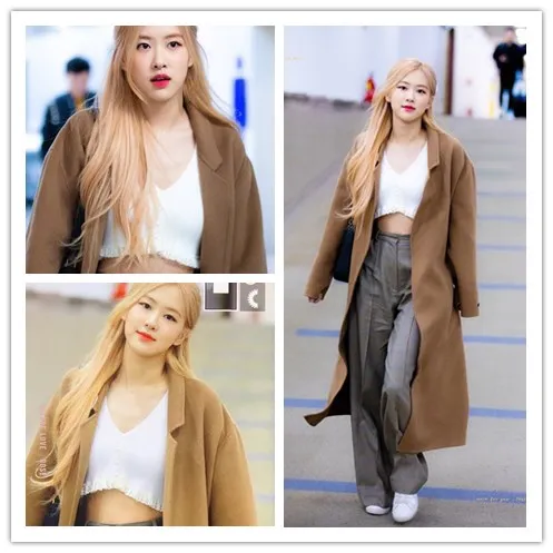 Женская шерстяная куртка kpop в Корейском стиле длинная приталенная элегантная