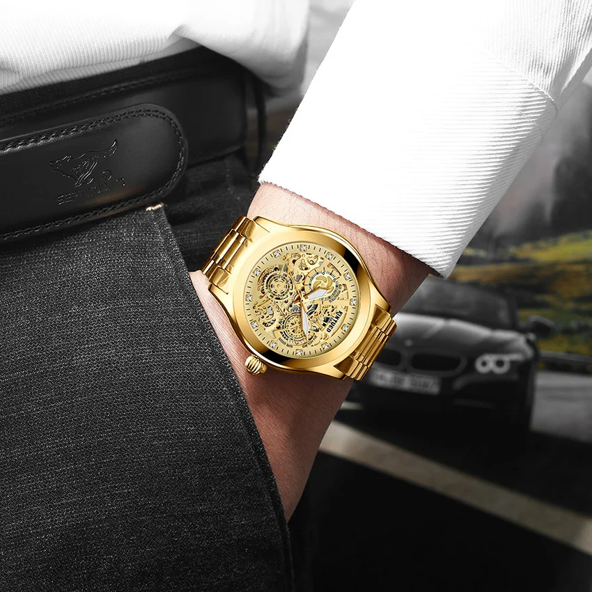 Мужские автоматические механические часы KINYUED с автоподзаводом светящиеся